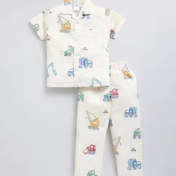 NAUTI KIDZ Boys Printed Lapel Collar Pure Cotton Night Suit-image-11
