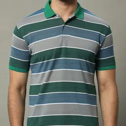 GET GOLF Men Striped Polo Collar Cotton T-shirt image 2