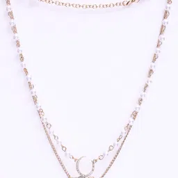 VOGUE PANASH Gold-Plated Heart & Moon Shaped Beaded Layered Necklace image 2