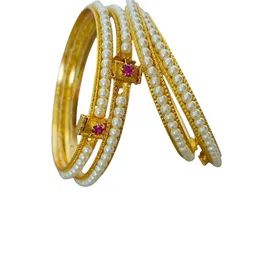 Pihtara Jewels Set Of 4 Gold-Plated Pearl Beaded Bangles image 2