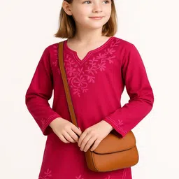 Naida Girls Ethnic Motifs Embroidered Chikankari Short Kurti with Notched Round Neckline image 4