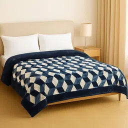 Nivasam Navy Blue & White Floral Mink Mild Winter 450 GSM Double Bed Blanket-picture-28