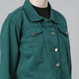 SHOWOFFFF Women Windcheater Crop Denim Jacket image 2