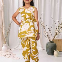 Cutiekins Girls Floral Printed V-Neck Gotta Patti Angrakha A-Line Kurta With Dhoti Pants-picture-27