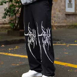 Powerlook Men Black Graphic Printed Relaxed-Fit Track Pants image 5