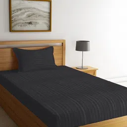 WEAVE AND DECOR Black Striped 300 TC Single Bedsheet with 1 Pillow Covers-picture-50