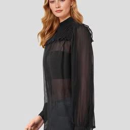 Mast & Harbour Pleated Ruffle Detail Semi-Sheer A-Line Top image 5