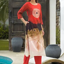 Indo Era Women Printed Regular Pure Cotton Kurta with Trousers image 5