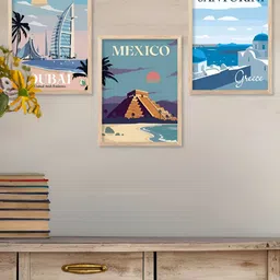 Kotart Brown & Blue 3 Piece Wooden Abstract Wall Paintings-picture-25