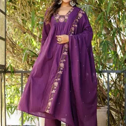 KALINI Women Ethnic Motifs Embroidered Pleated A-Line Kurta with Trousers & With Dupatta image 2