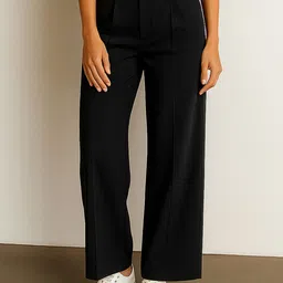 SASSAFRAS Women Straight Fit High-Rise Pleated Parallel Trousers-picture-16