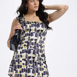 glitchez Geo Play Satin Finish Shift Dress-picture-33