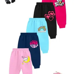 kiddify Girls Pack Of 5 Printed Regular Fit Mid Rise Joggers-picture-54