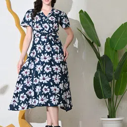DECKEDUP Women Ethnic Motifs Print V-Neck Wrap Midi Cotton Dress-picture-19
