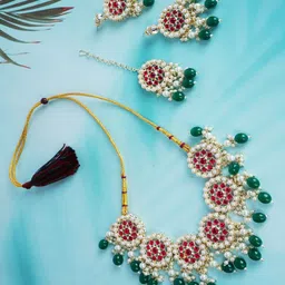 Divisha Gold-Plated Stones Studded & Beaded Jewellery Set-picture-15