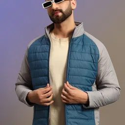 RENUOVO Men Mock Collar Colourblocked Padded Jacket-picture-13