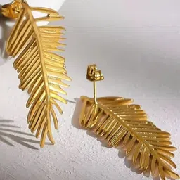 Glamgem Stainless Steel Gold-Plated Anti-Tarnish Feather Shaped Studs image 2