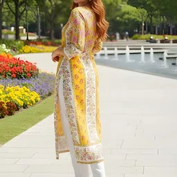 Anouk Floral Printed Round Neck Straight Kurta image 3