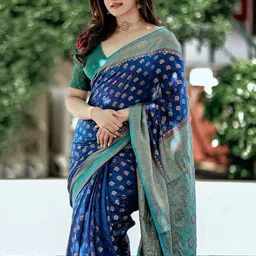 AMRUTKALA SAREES Woven Design Zari Silk Blend Handloom Banarasi Saree image 4