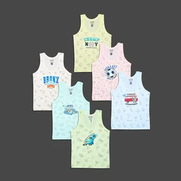 Revvo Junior Boys Pack Of 6 Printed Pure Cotton Basic Innerwear Vests RJV-108 P6-picture-17