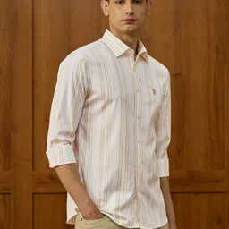 U.S. Polo Assn. Men Tailored Fit Vertical Striped Pure Cotton Poplin Varsity Casual Shirt image 4