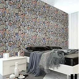 Univocean Grey & Blue Pebbles Stone Printed Waterproof Self Adhesive Wall Sticker image 2