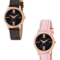 CSAMON Women Pack of 2 Embellished Straps Analogue Watch C25RG Roman BRO PINK L-picture-34