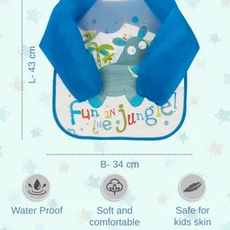 yellow bee Polyester Dino Print Art Smock with Adjustable Closure for Boys, White, Blue image 3