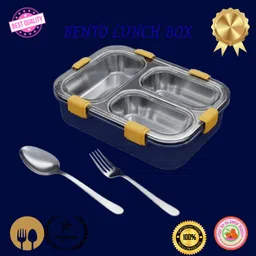 moira international Compartment -3 Sealed Leak Proof Stainless Steel For Kid's & Adult_B123 3 Containers Lunch Box-picture-25