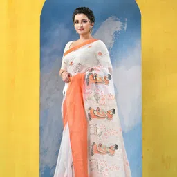 DESH BIDESH Ethnic Motifs Embroidered Pure Cotton Khadi Saree image 2