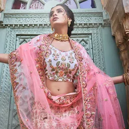 ODETTE Embroidered Sequinned Semi-Stitched Lehenga & Unstitched Blouse With Dupatta image 2