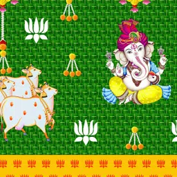 epoojacart (Model - 29) Ganesh with Gomatha design on coconut leaf backdrop Ganesh with Gomatha design on coconut leaf backdrop Tapestry image 3