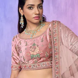 Fusionic Embroidered Sequined Semi-Stitched Lehenga & Unstitched Blouse With image 2