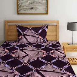 Arrabi Purple & Pink Geometric 300 TC Single Bedsheet with 1 Pillow Covers image 3