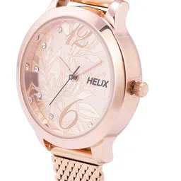 Helix Women Rose Gold-Toned Printed Dial & Rose Gold Toned Stainless Steel Bracelet Style Straps Analogue Watch image 2