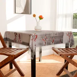 Dakshya Industries Grey & Pink Printed Border Plastic Anti Slip Oval 4 Seater Table Cover image 2