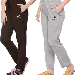diwazzo Pack of 2 Women Printed Brown, Silver Track Pants-picture-34