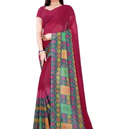 KALINI Women's Georgette White And Maroon Printed Combo Pack of 2 Saree image 2