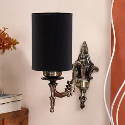 Devansh Black & Gold Toned Antique Wall Lamp With Cotton Conical Shade image 5
