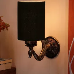 Devansh Antique Black & Gold-Toned Wall Lamp With Cotton Conical Shade image 5