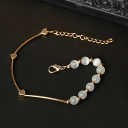 PRITA BY PRIYAASI Women Rose Gold & White Brass Pearls Rose Gold-Plated Link Bracelet-picture-29