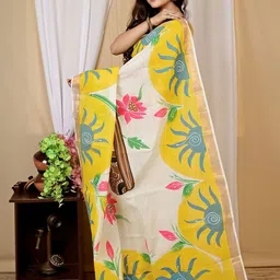 PuJoy Floral Zari Taant Saree image 3
