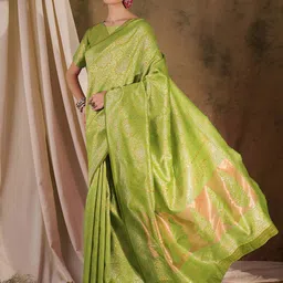 Sangria Ethnic Motif Zari Woven Banarasi Saree With Blouse Piece image 4