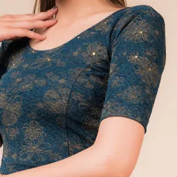 Bindigasm's Advi Floral Printed Stretchable Jacquard Slip On Blouse image 2