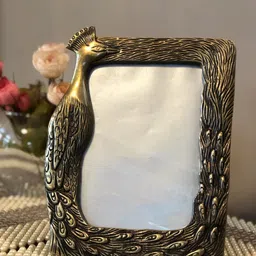 House of Sajja Bronze Peacock Textured Square Table-Top Photo Frame image 2