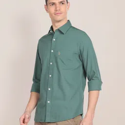 u.s. polo assn. Men Tailored Fit Solid Spread Collar Casual Shirt image 4
