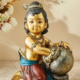 Home Centre Blue Alpana Polyresin Krishna With Jar Figurine-image-57