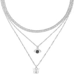 DESTINY JEWELS Silver-Plated Turkish Evil Eyes and Drop Butterfly Dcor Layered Necklace image 2