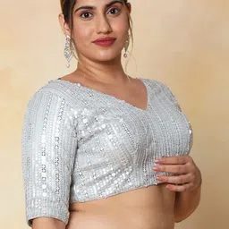 SALWAR STUDIO V-Neck Tissue Readymade Saree Blouse With Tie -Ups image 5