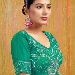 KALINI Women Embroidered Padded Silk Saree Blouse image 5